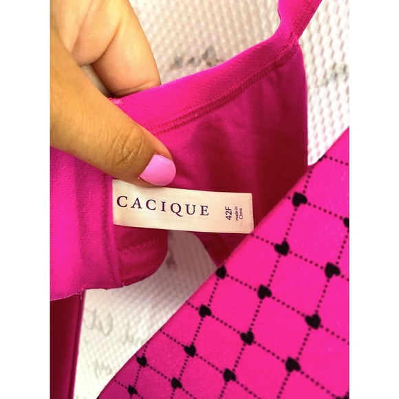 NWOT Cacique Pink bra with Black Hearts full coverage 42F - Picture 4 of 5